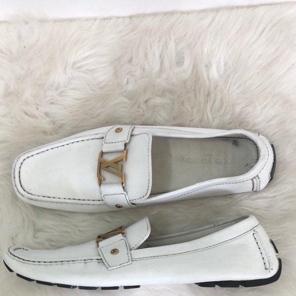 Louis Vuitton Mens White Leather Slip-On Low Top Loafer Shoes Size 13 - Picture 2 of 8